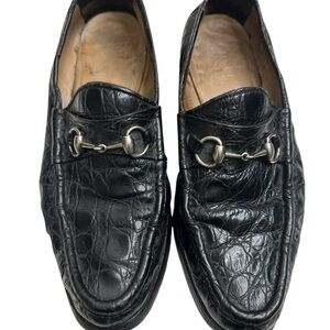 Gucci Black Crocodile Leather Loafers with Silver Detail, size 9